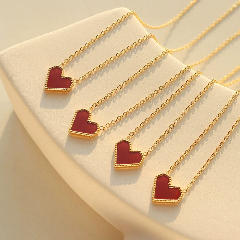 French Elegance Red Heart Pendant Necklace
