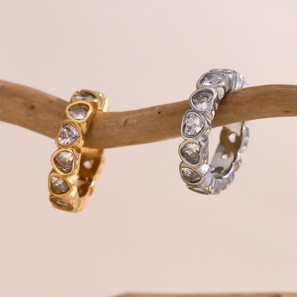Elegant 18K Gold-Plated Heart Ring with Micro-Paved White Zircon