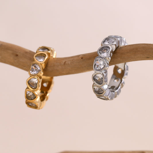 Heart-shaped gold and silver ring with micro-paved white zircon – 18K gold-plated stainless steel – romantic daily wear jewelry by STUD (Shop Till You Drop)