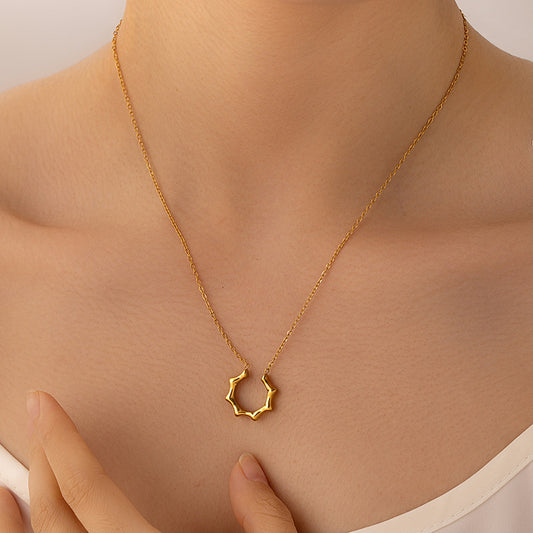 14K gold plated ripple circle necklace with sculpted pendant – minimalist daily wear by STUD