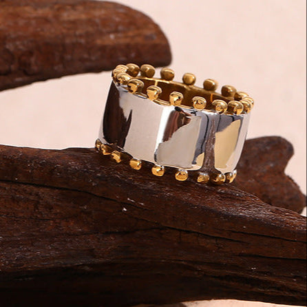 Beaded edge gold ring for women – 18K gold-plated stainless steel with smooth polished finish – minimalist jewelry by STUD (Shop Till You Drop)