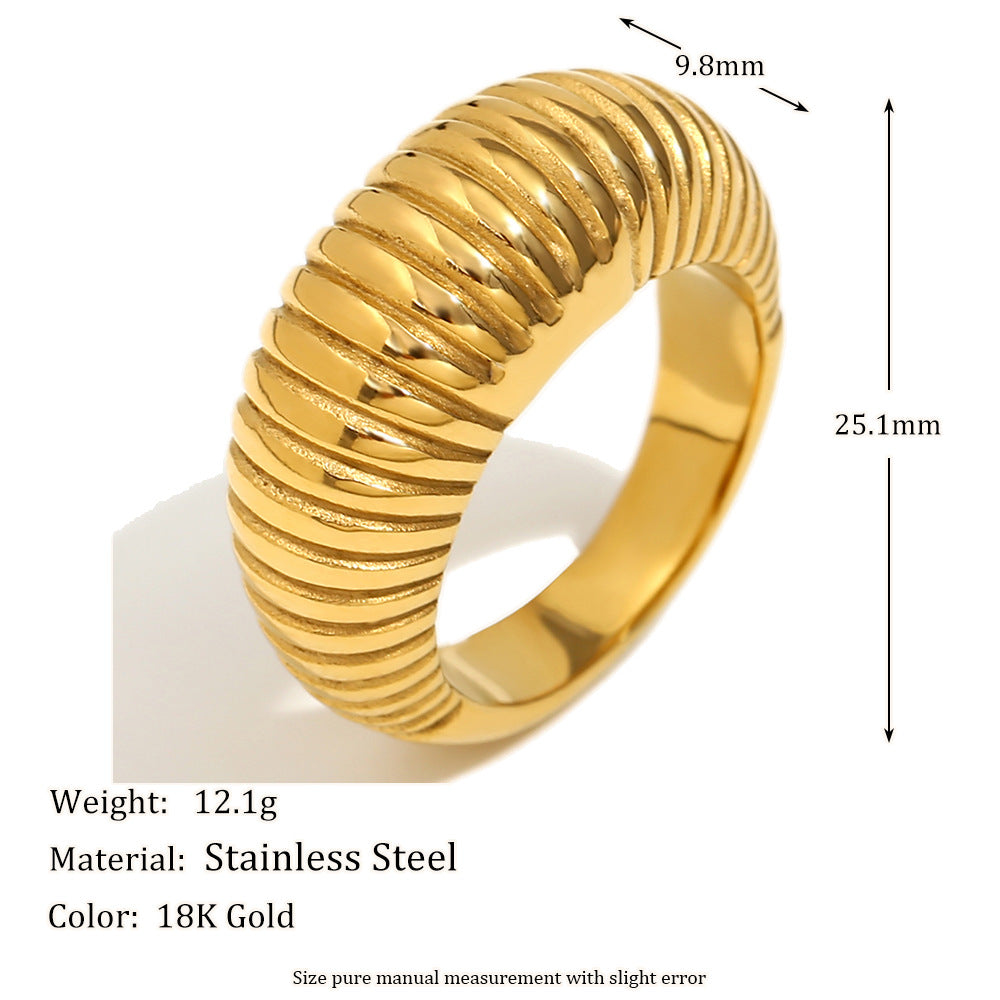 size details of Bulky gold ring – 18K gold-plated stainless steel with elongated bread shape – vintage statement jewelry by STUD (Shop Till You Drop)