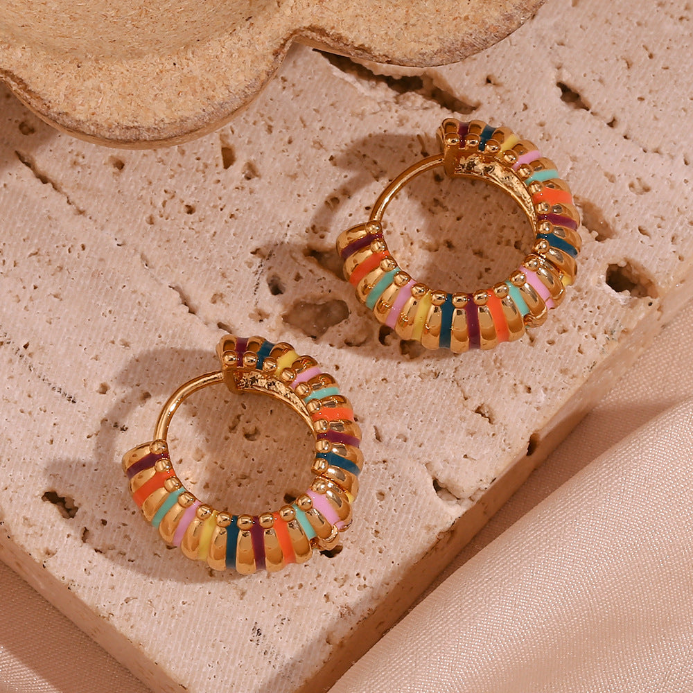 Vintage 19mm enamel hoop earrings – colorful, 18K gold-plated, waterproof by STUD (Shop Till You Drop)