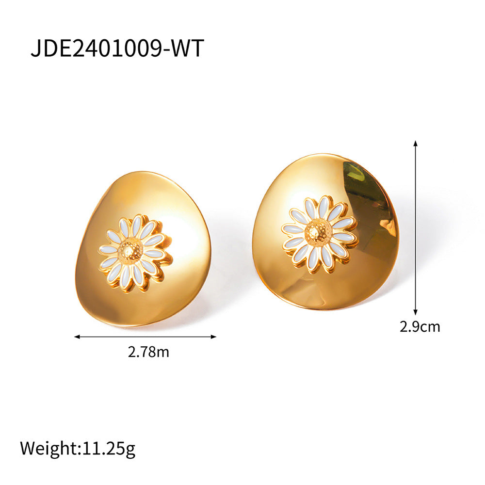 Size Details of White enamel daisy earrings – floral studs on stainless steel, electroplated by STUD (Shop Till You Drop)