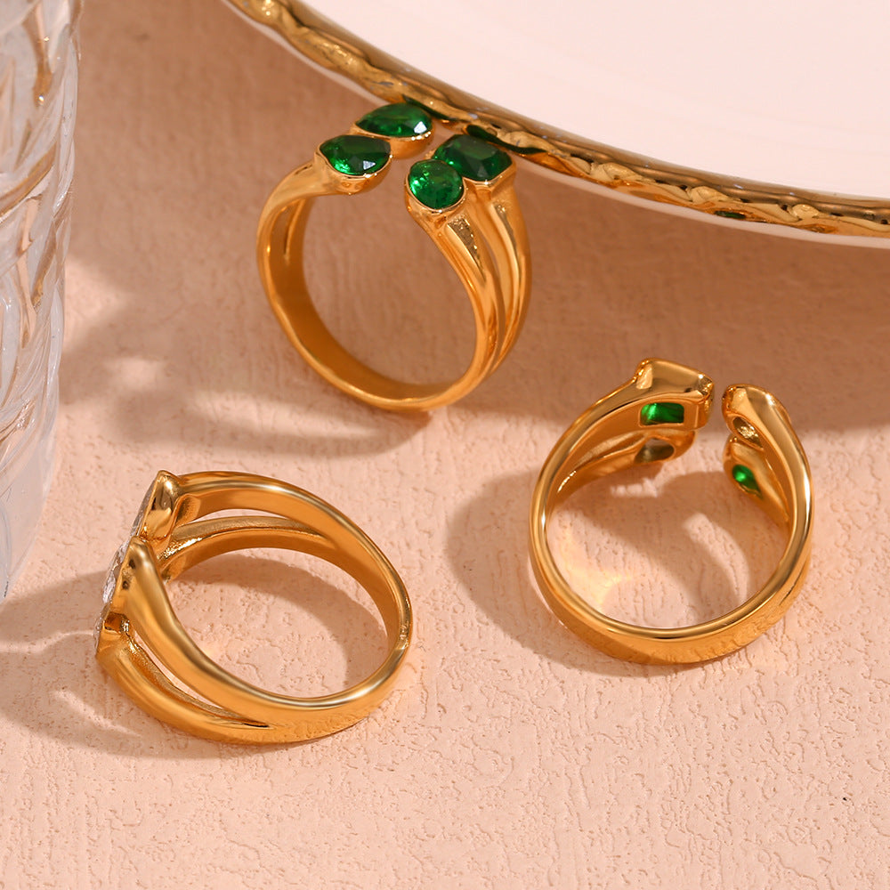 Elegant 18K Gold-Plated Double-Layer Heart & Teardrop Zircon Ring