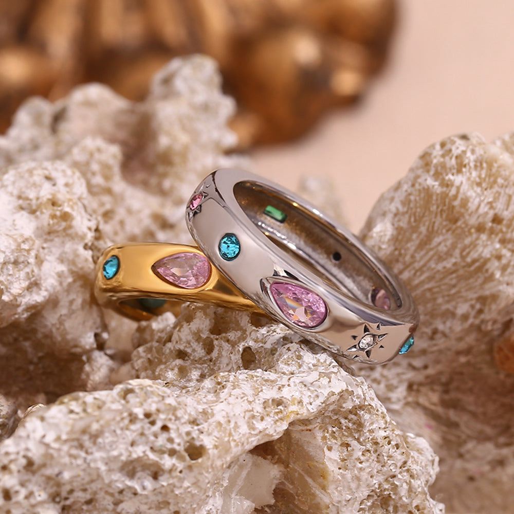 Geometric Silver Zircon Ring