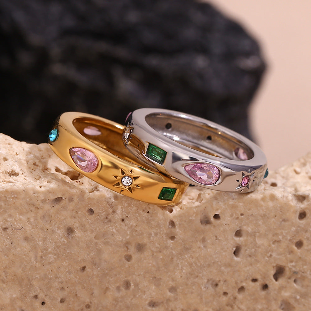 Geometric Gold Zircon Ring