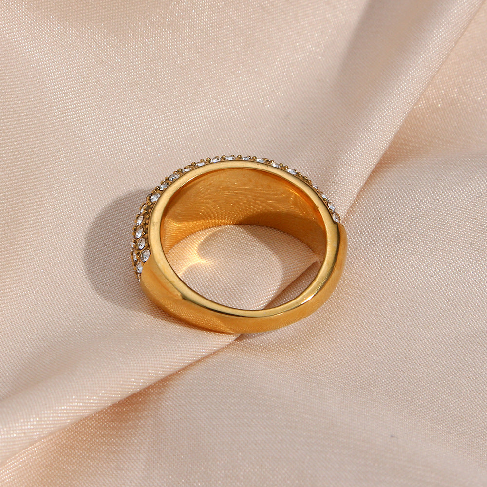 Rear view of Elegant full zircon pave ring – 18K gold-plated stainless steel polished band with complete zircon setting – luxury statement jewelry by STUD (Shop Till You Drop)