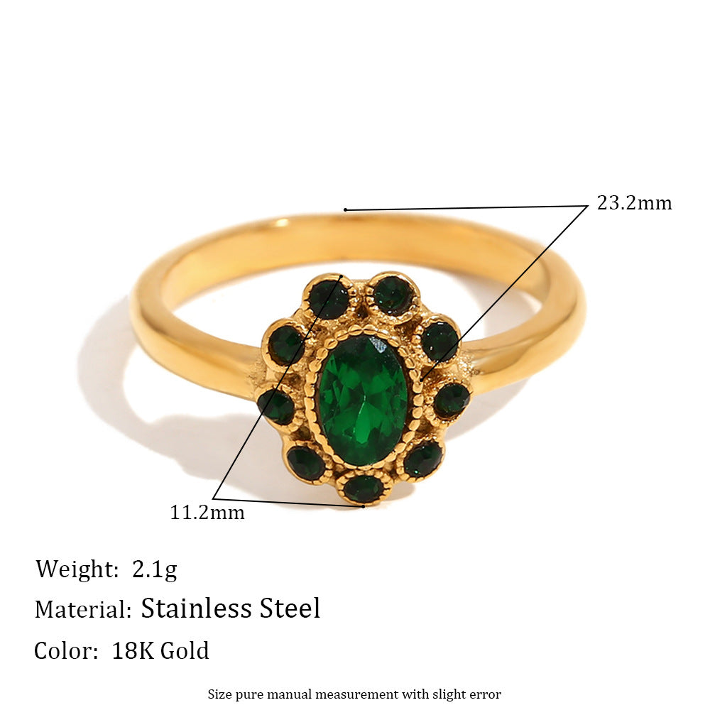 Size details of Emerald zircon ruffled ring – 18K gold-plated stainless steel with vintage-inspired full zircon design – statement jewelry by STUD (Shop Till You Drop)