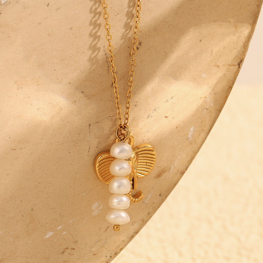 18K gold plated elephant pendant necklace with freshwater pearls – boho chic by STUD