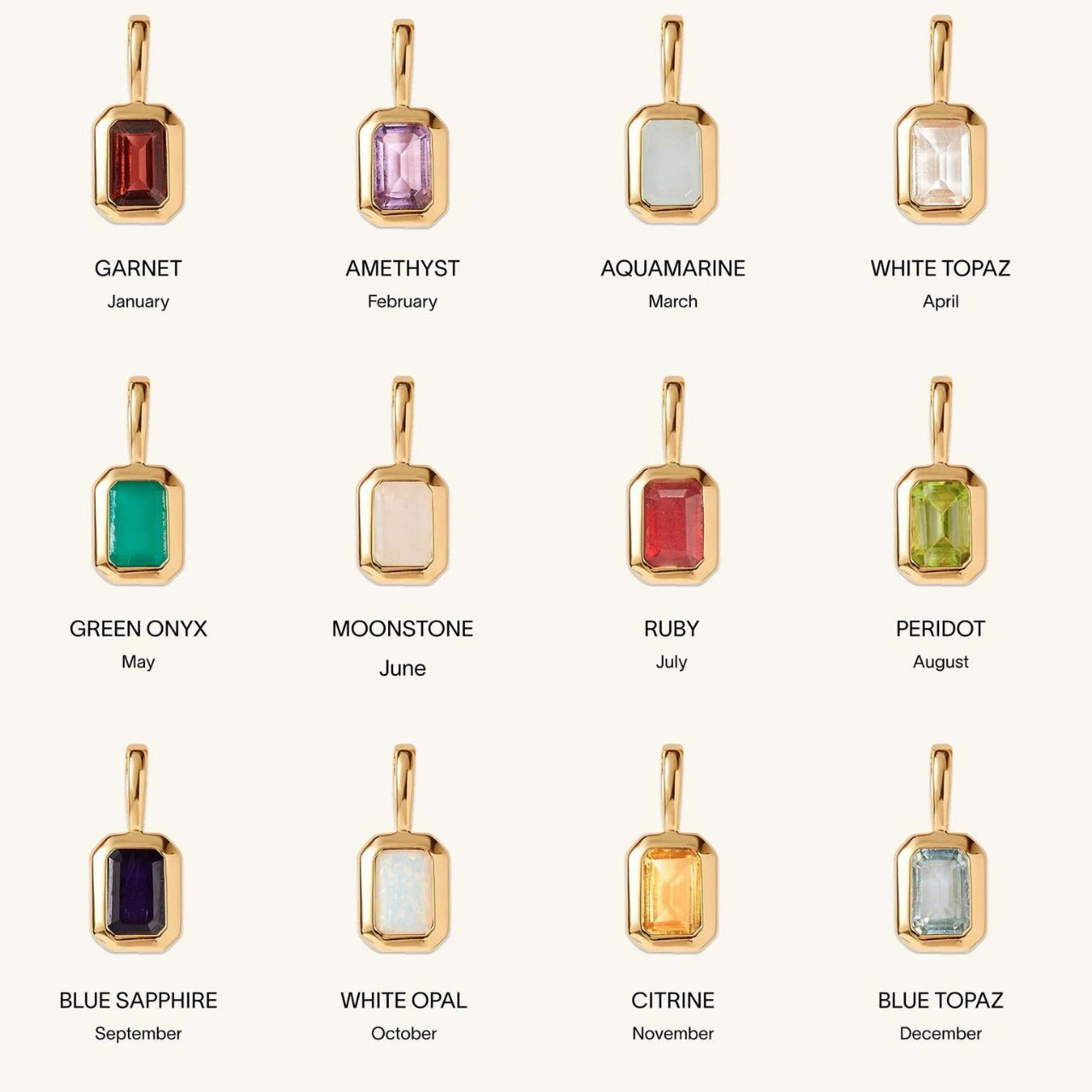 DIY 18K gold plated square-cut zircon birthstone pendants – 12 colorful charms by STUD