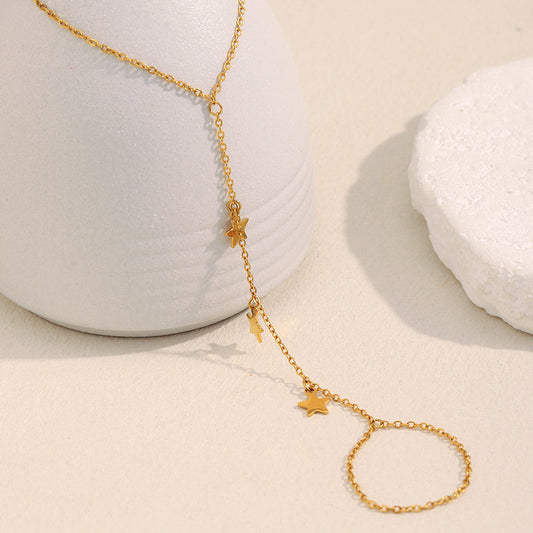 18K gold plated starlight hand chain bracelet with dainty star charms – STUD
