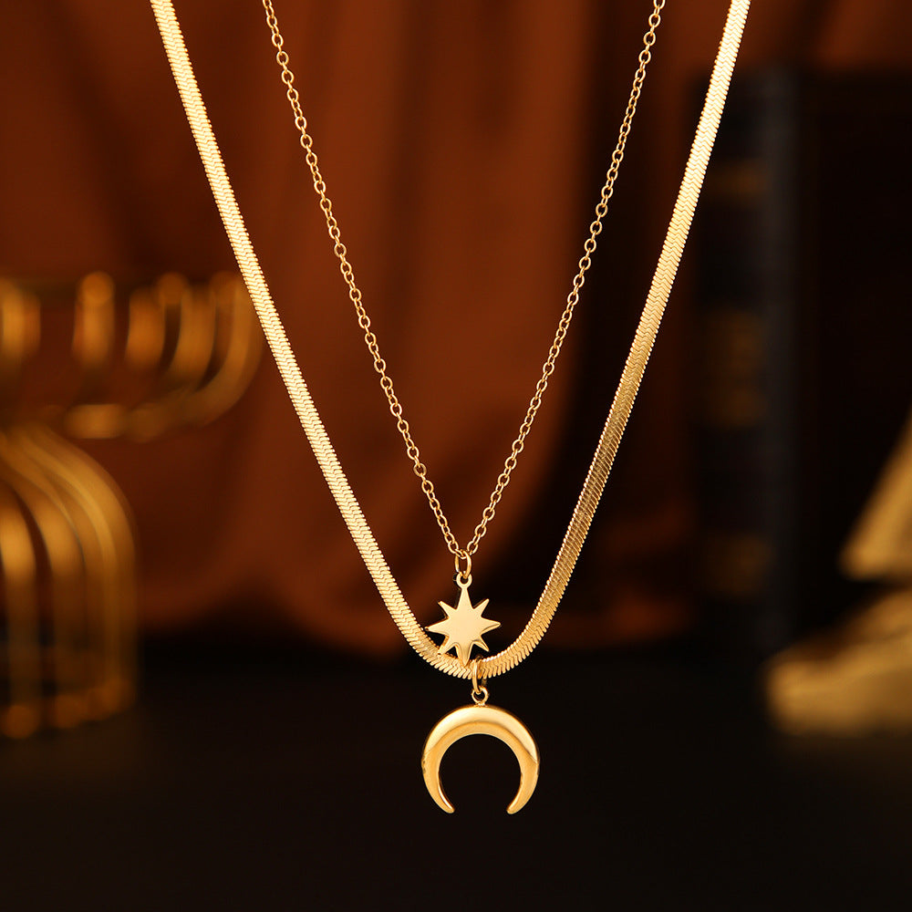 Celestial Double-Layer Necklace – 14K Gold Plated Snake Chain