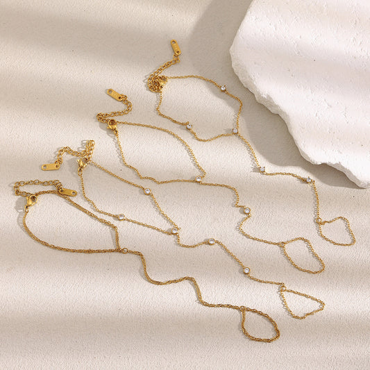 18K gold ripple chain finger ring bracelet in stainless steel