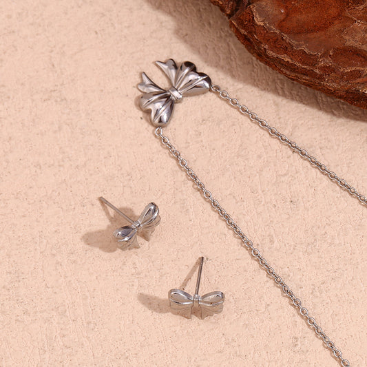 Silver bow stud earrings - Dainty 18K plated silver hypoallergenic earrings by STUD