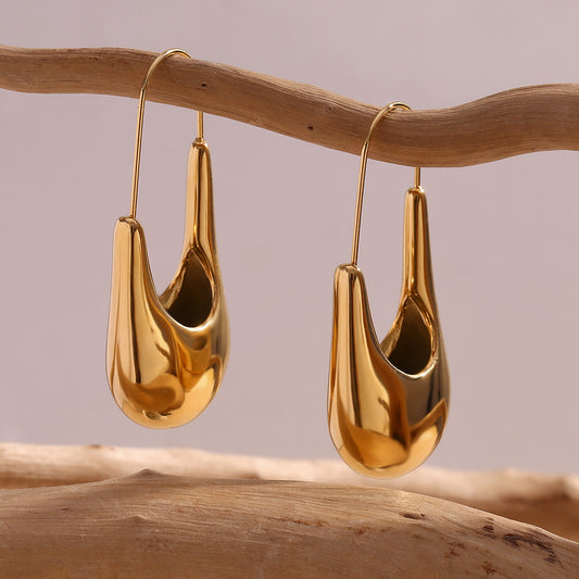 Close View of Gold safety pin earrings – 18K gold-plated, modern polished finish, waterproof by STUD (Shop Till You Drop)