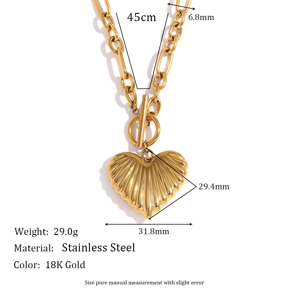 Size Details of Heart-shaped toggle necklace with irregular chain – 18K gold plated by STUD-Shop Till You Drop