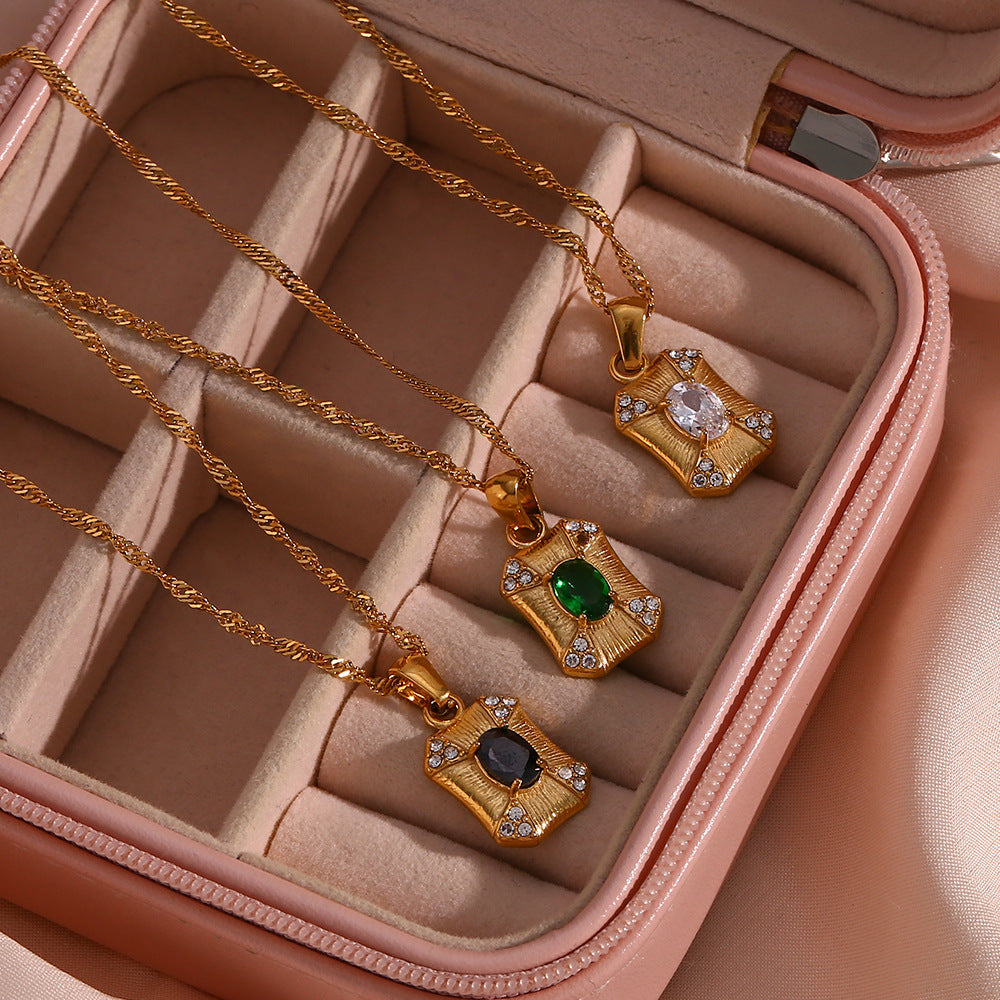 Geometric Rectangle Green Zircon Necklace