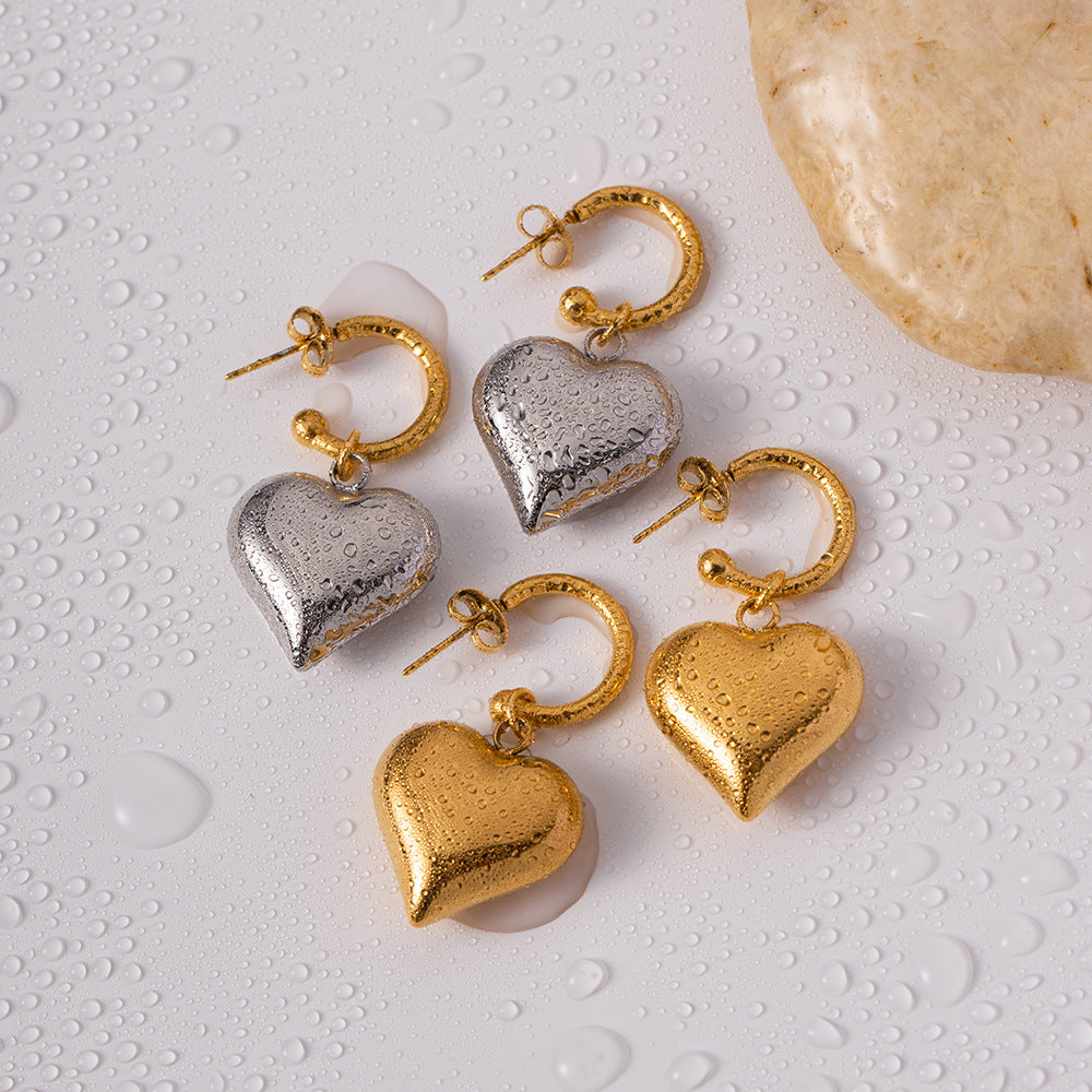 Vintage 18K Gold French Heart-Shaped Hoops