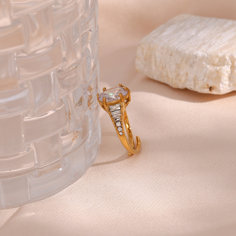 Luxe Adjustable Oval Clear Diamond Ring