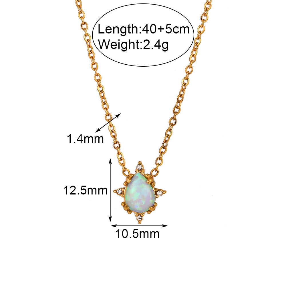 Size Details of Gold necklace with waterdrop-shaped blue opal pendant – vintage, hypoallergenic by STUD (Shop Till You Drop)