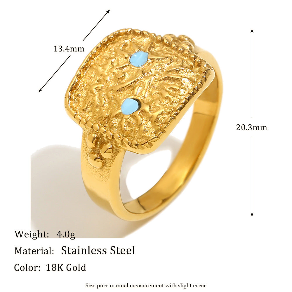 Size details of Celestial sun and star ring – 18K gold-plated stainless steel with enamel and hammered texture – cosmic statement jewelry by STUD (Shop Till You Drop)