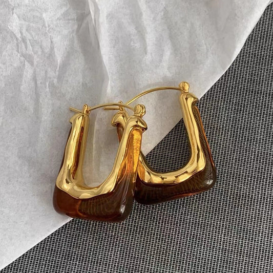 Close View of Brown geometric hoop earrings – lightweight, vintage-inspired design by STUD (Shop Till You Drop)