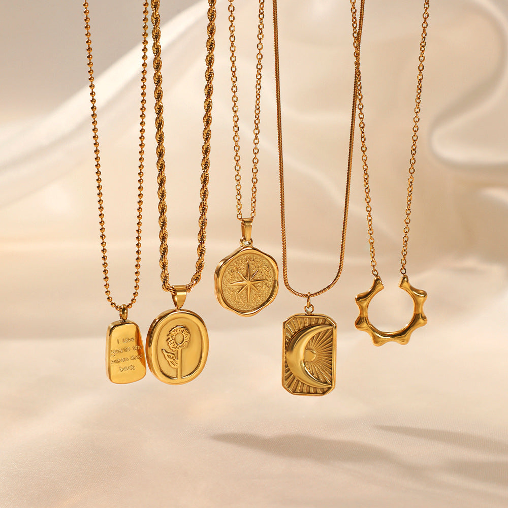 14K gold plated engraved pendant necklace – “I love you to the moon and back” by STUD