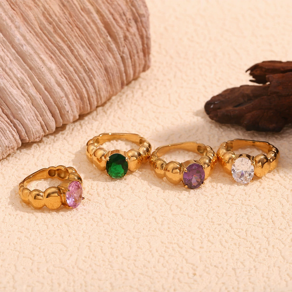 Vintage Gold White Beaded Ring