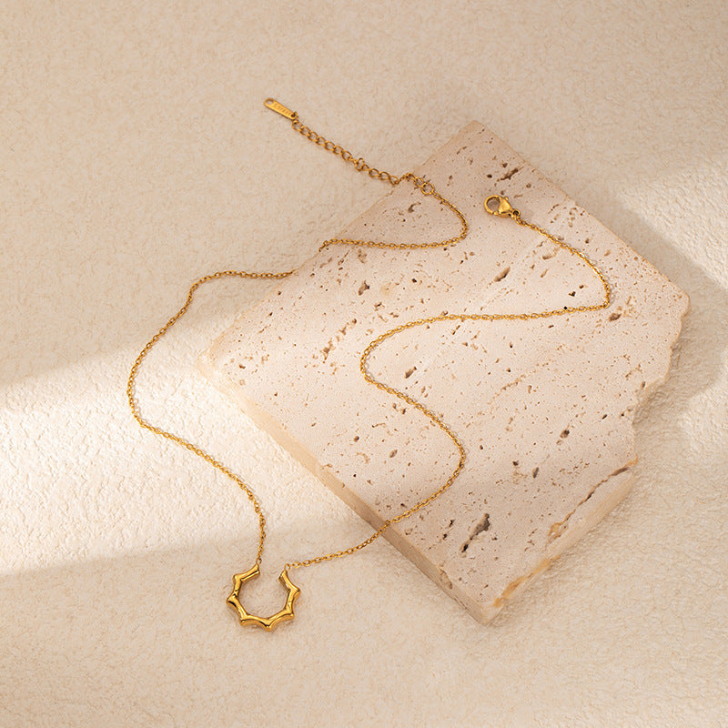14K gold plated ripple circle necklace with sculpted pendant – minimalist daily wear by STUD