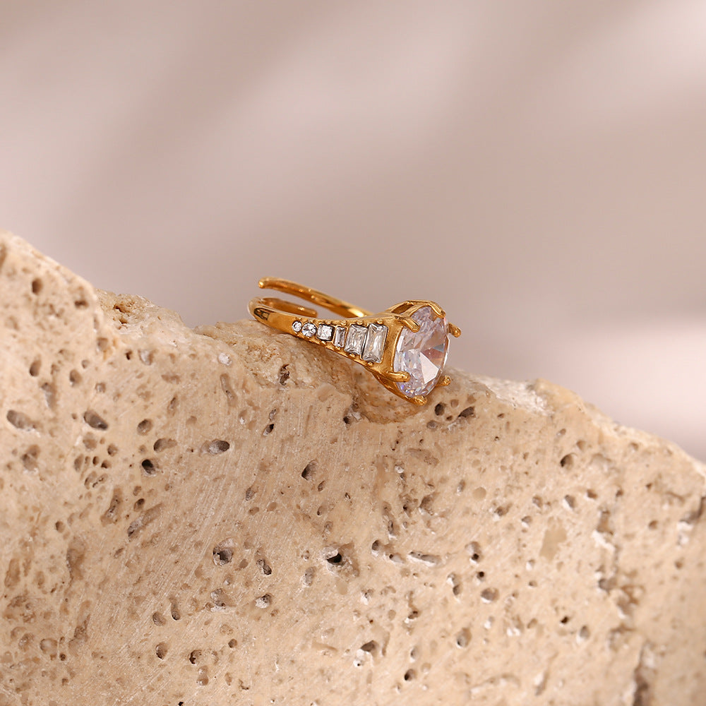 Luxe Adjustable Oval Clear Diamond Ring