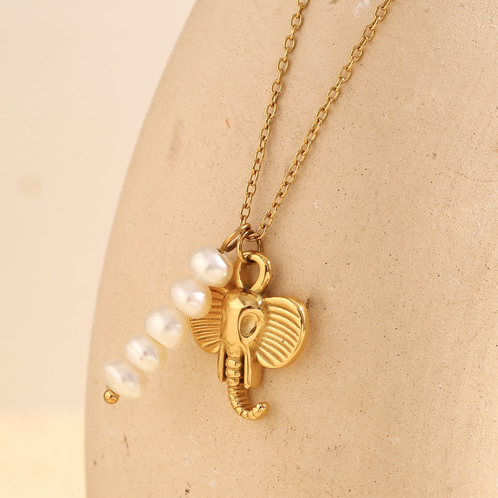 18K gold plated elephant pendant necklace with freshwater pearls – boho chic by STUD