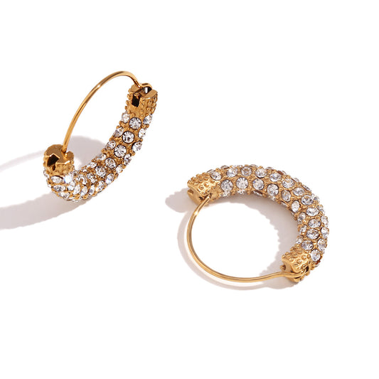 Vintage basket earrings with white zircon – 18K gold-plated geometric office style by STUD (Shop Till You Drop)