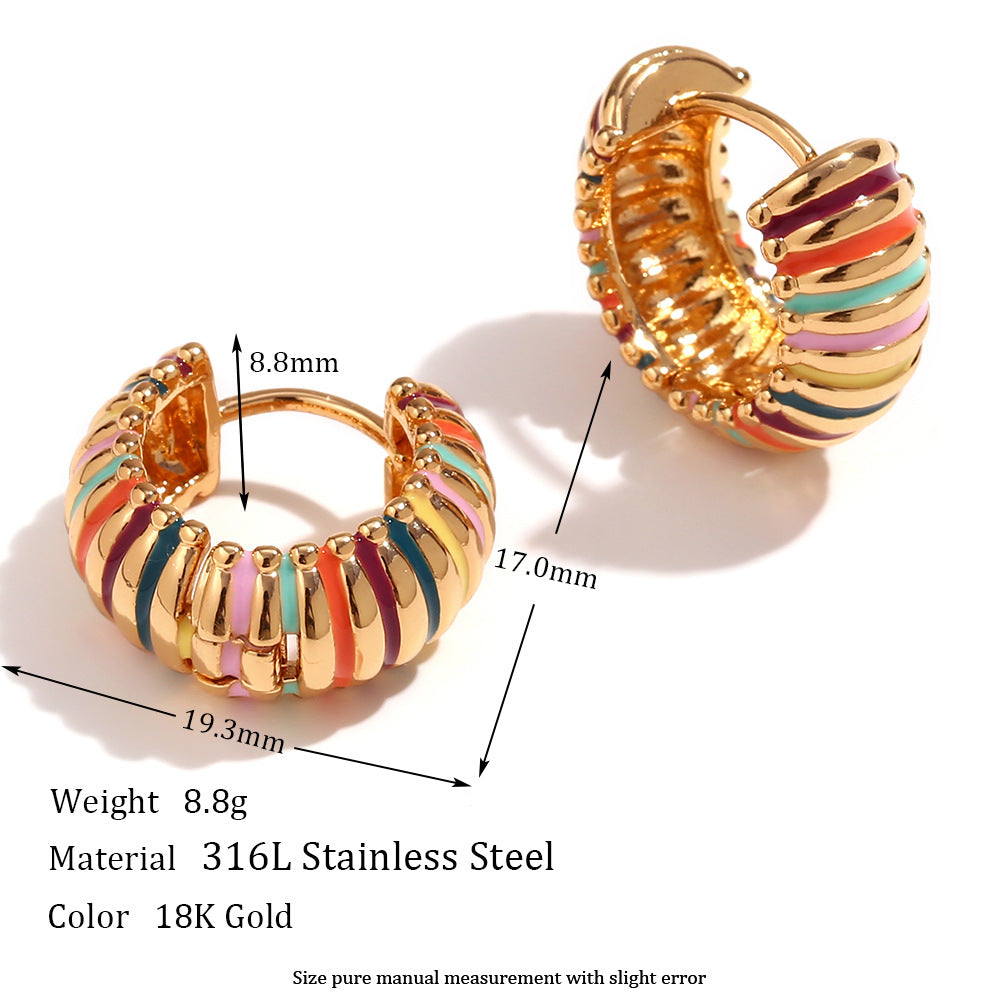 Size Details of Vintage 19mm enamel hoop earrings – colorful, 18K gold-plated, waterproof by STUD (Shop Till You Drop)