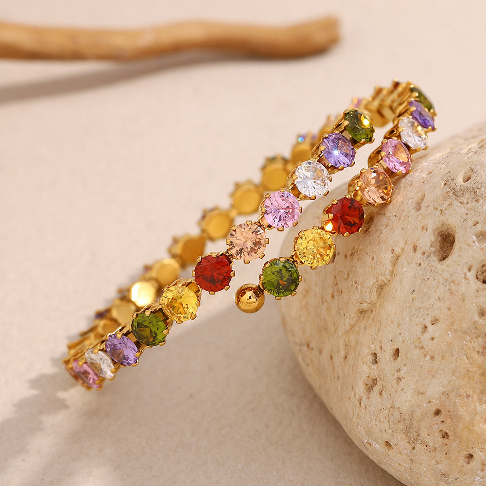 18K gold plated Color Pop bangle with multicolor zircon stones – waterproof & hypoallergenic by STUD