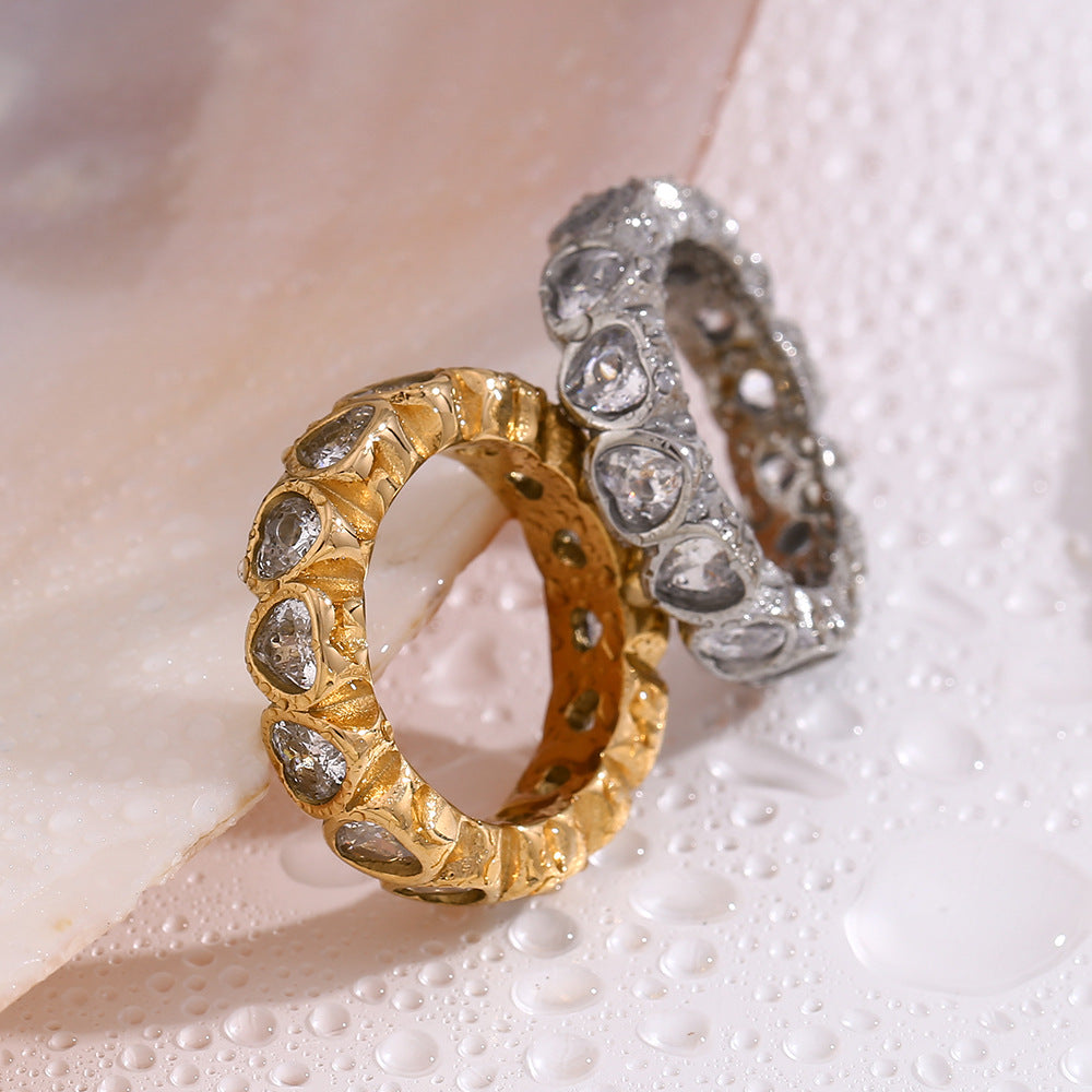 Elegant Silver Heart Ring with Micro-Paved White Zircon