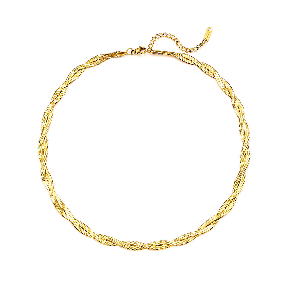 18K gold plated twisted double-strand snake chain necklace – waterproof and elegant by STUD