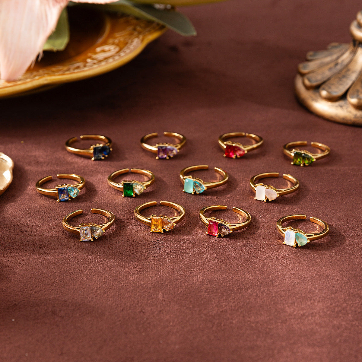 18K gold plated birthstone ring with mix zircon on titanium steel band – STUD