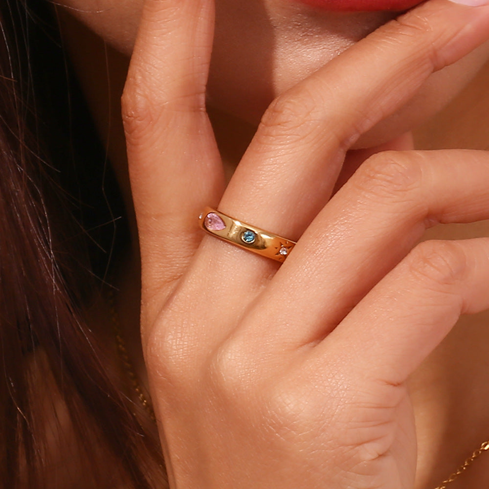 Geometric Gold Zircon Ring