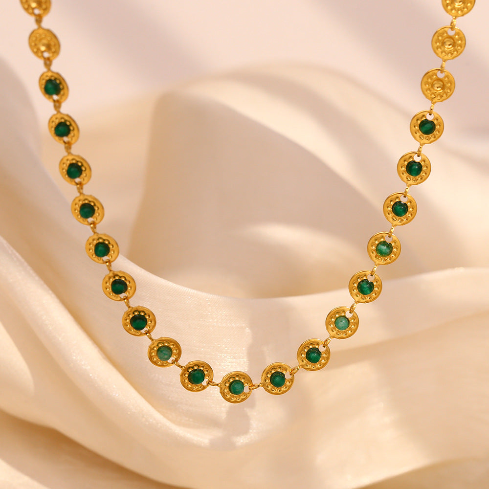 18K gold plated coin choker necklace with emerald green zircon stones – STUD