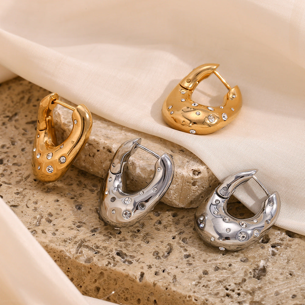 Fashionable Silver Twisted Starry Sky Hoop Earrings