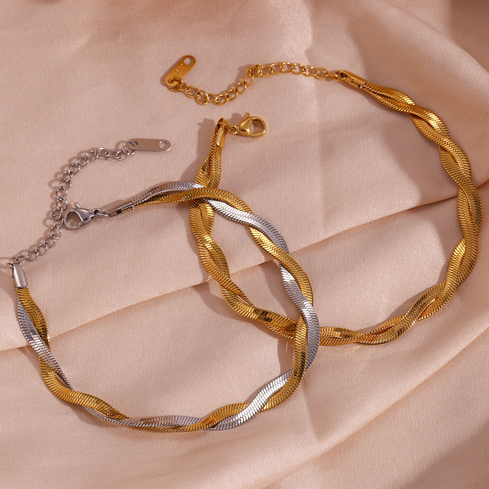 18K gold plated twist duo snake bracelet in silver and gold tones – STUD