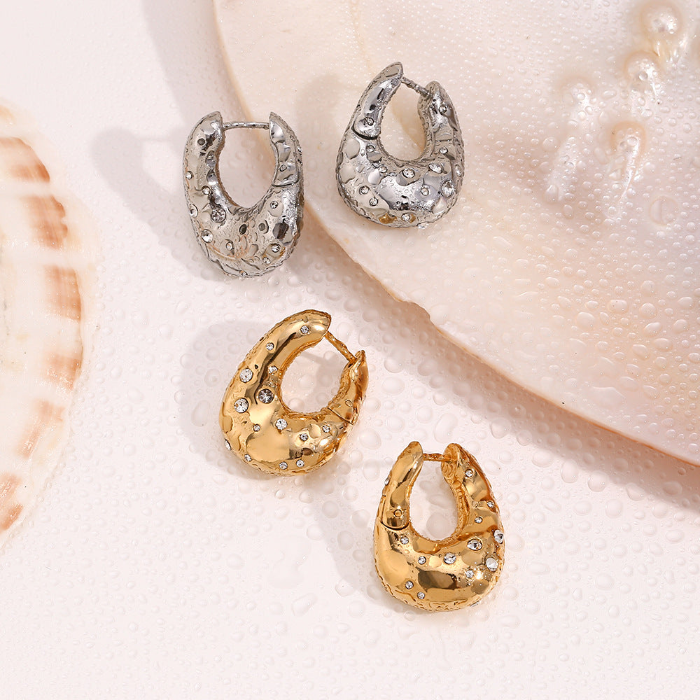 Fashionable Silver Twisted Starry Sky Hoop Earrings