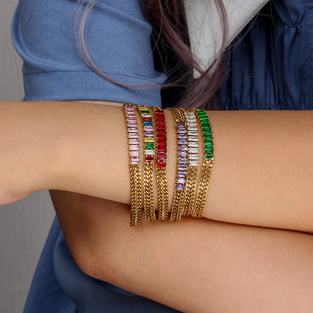 Vintage Cuban Chain MultiColor Zircon Bracelet