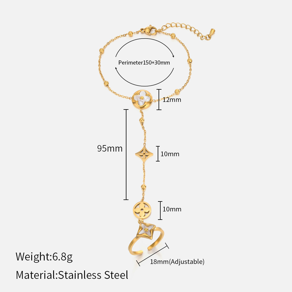 Size Details of Elegant finger chain bracelet with white shell detail – hypoallergenic and waterproof – STUD