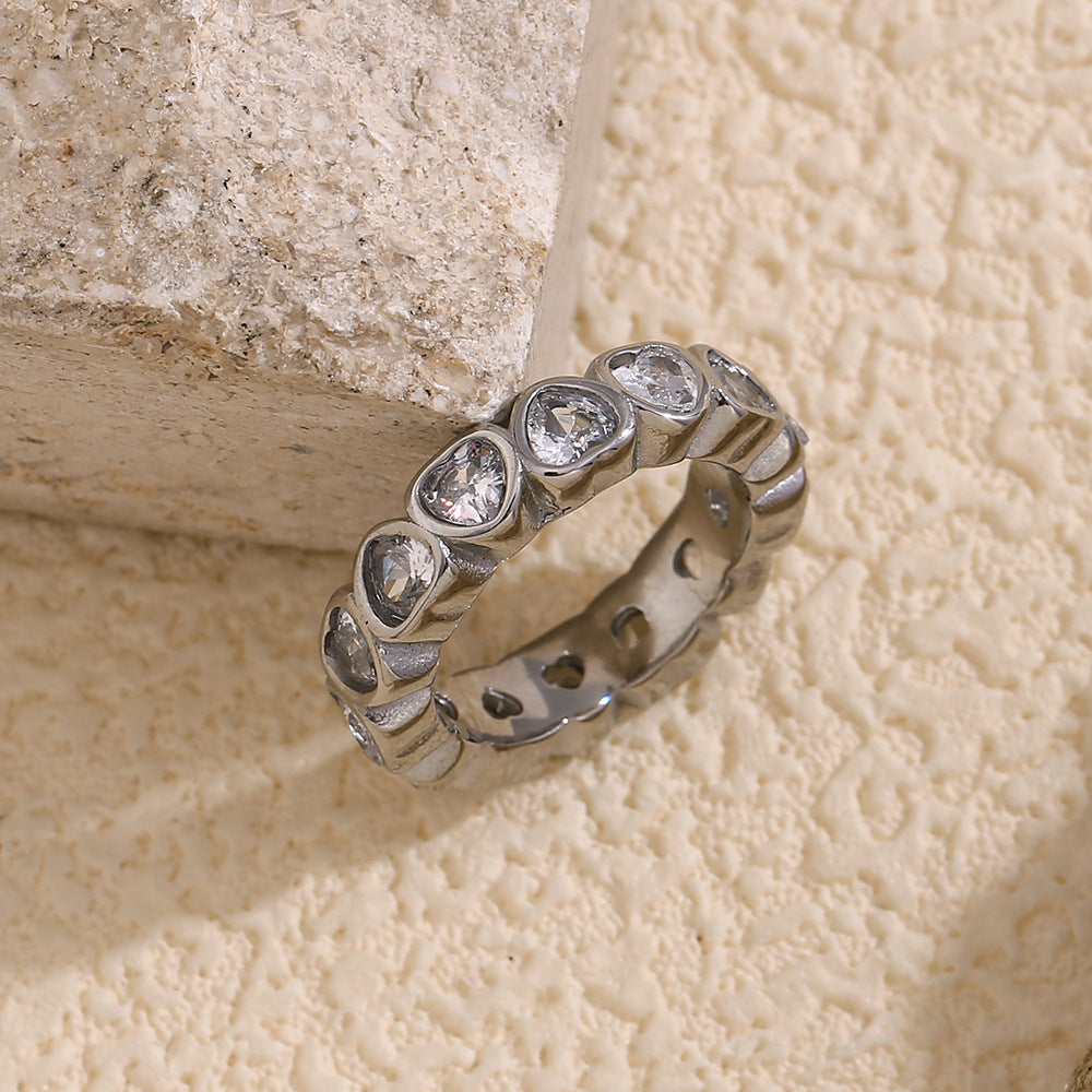 Elegant Silver Heart Ring with Micro-Paved White Zircon