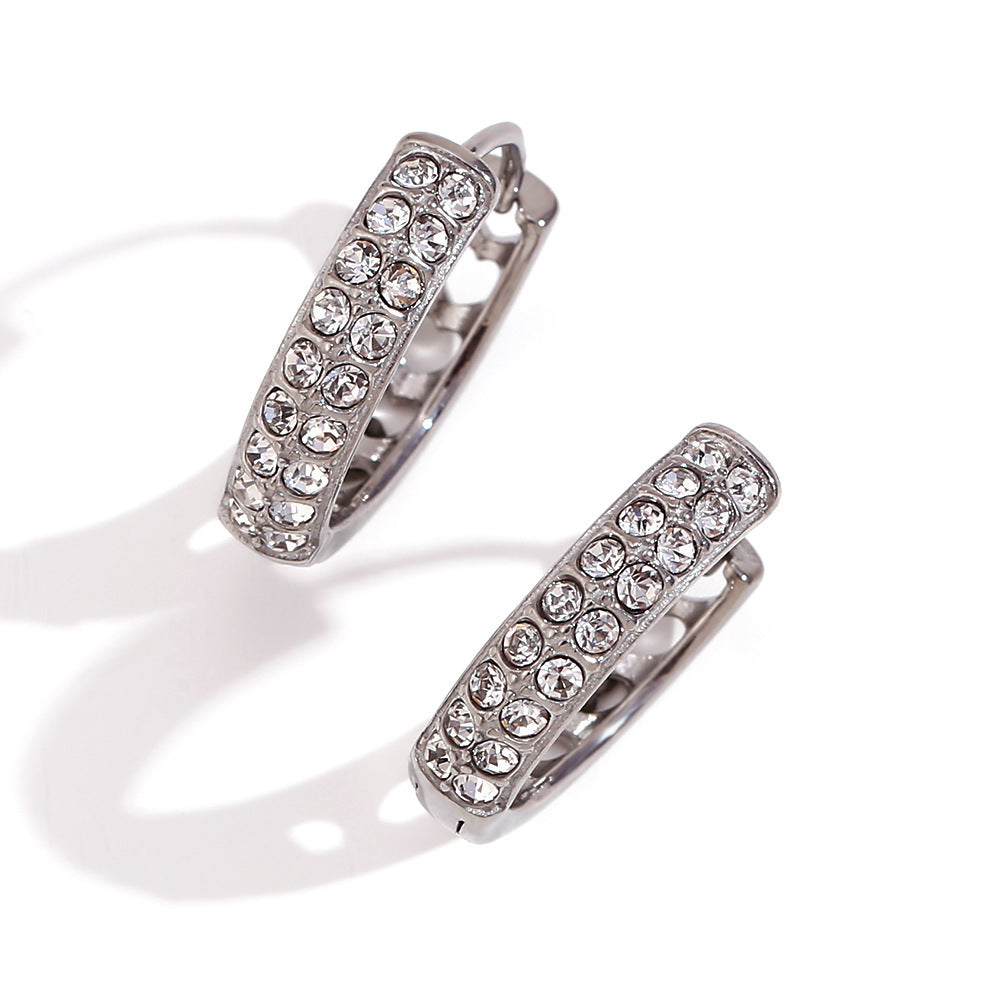 Silver mini hoop earrings with double row zircon and heart-cut back – STUD