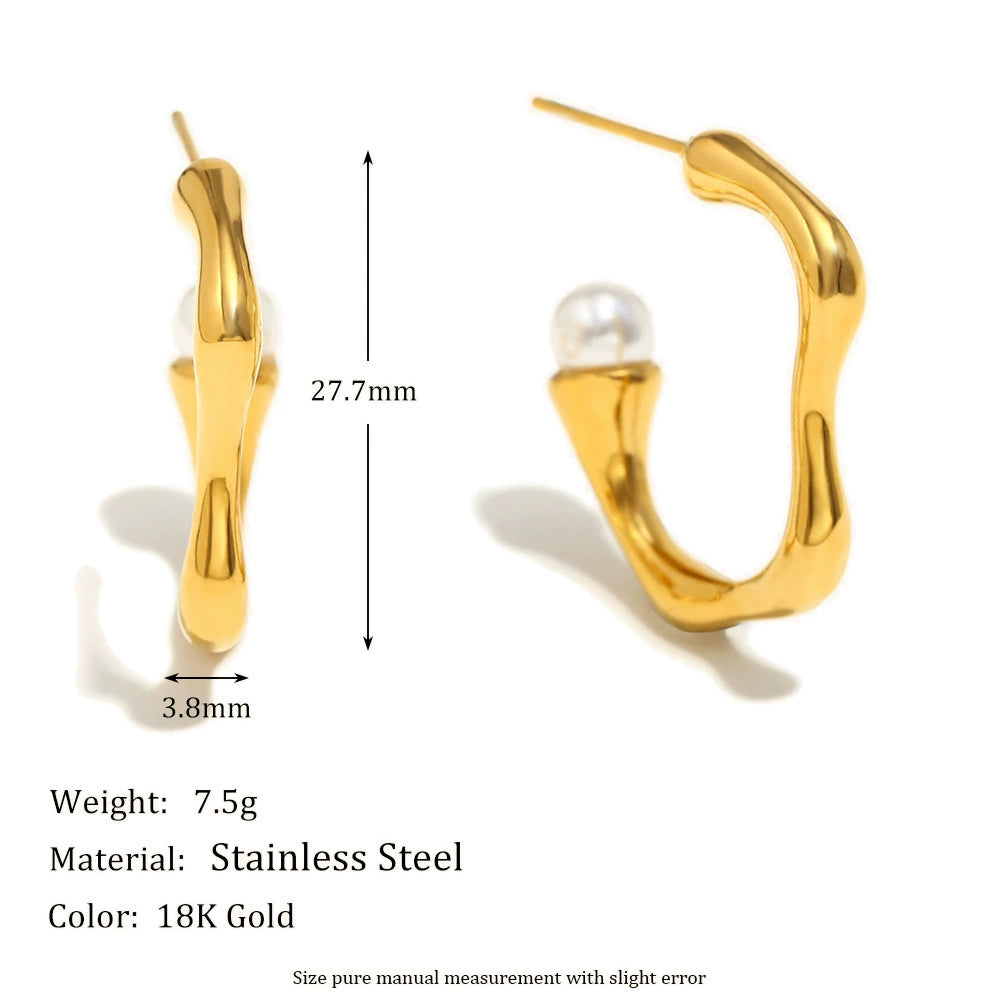 Size Details of Pearl line C hoop earrings – 18K gold-plated, waterproof, anti-tarnish jewelry by STUD (Shop Till You Drop)