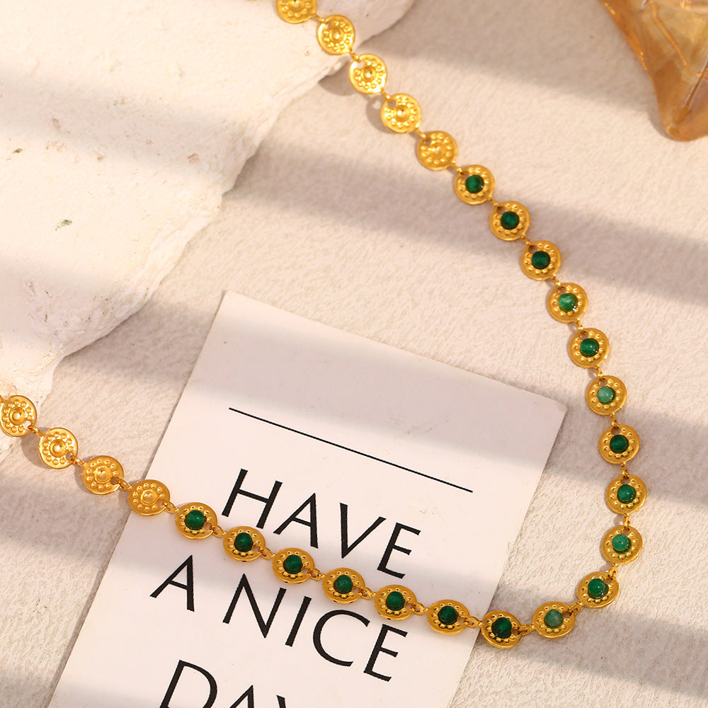 18K gold plated coin choker necklace with emerald green zircon stones – STUD