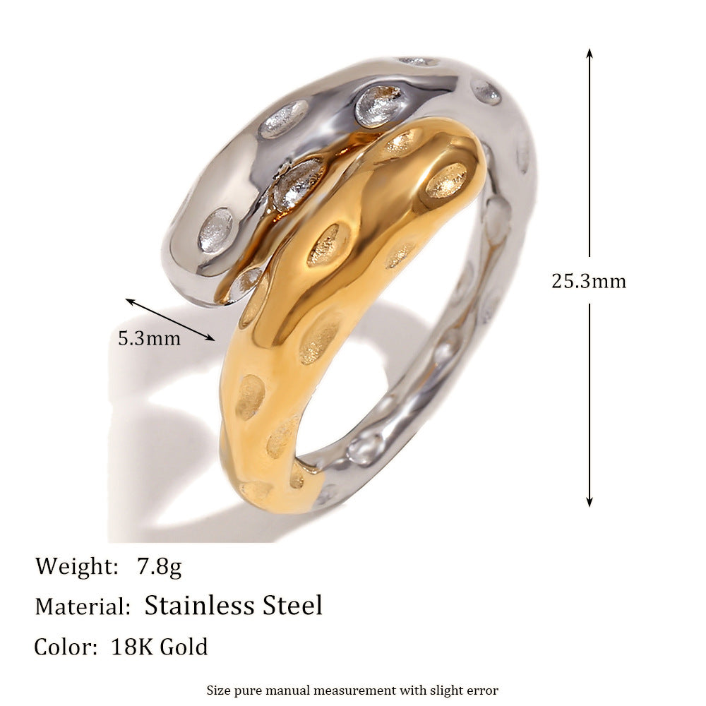 Size details of Vintage hammered snake open ring – 18K gold-plated stainless steel with sculptural texture – statement jewelry by STUD (Shop Till You Drop)